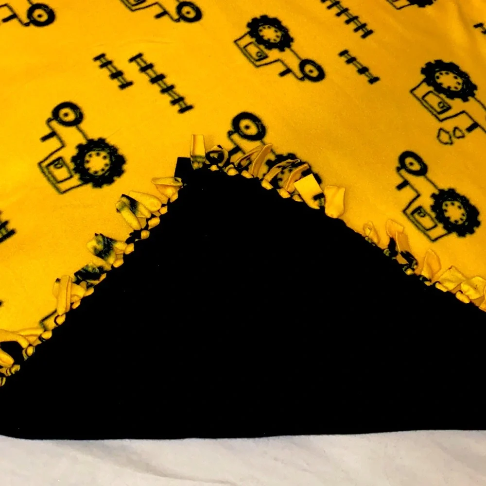 Yellow/Black Tractor Double Tie Fleece Toddler Blanket